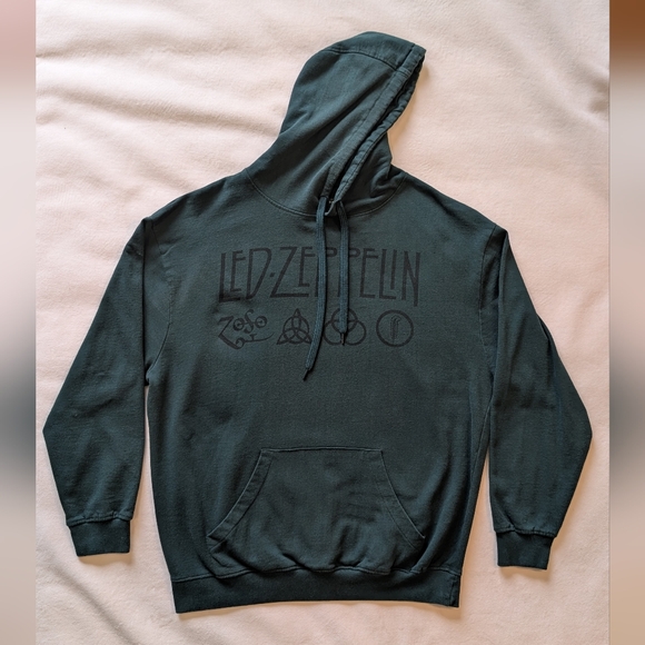 Led Zeppelin Unisex Green Hoodie Size L - Picture 12 of 14